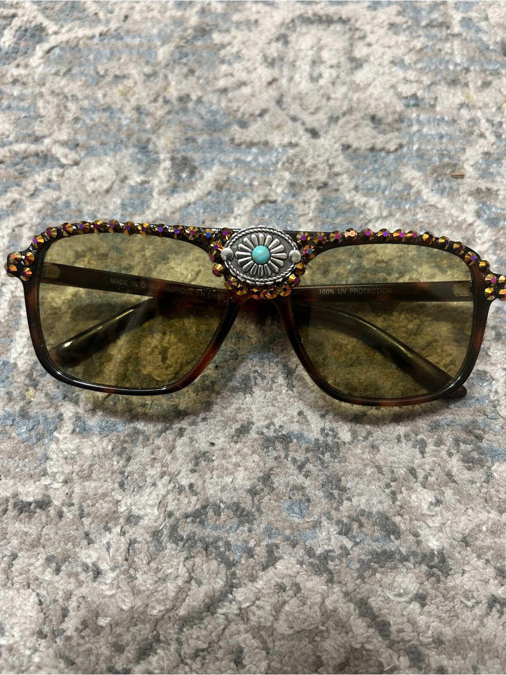 Sunglasses with Turquoise Concho Accent & Crystals handmade brand new